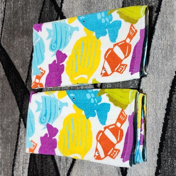 HOME STUDIO TROPICAL FISH THICK COTTON BATH/KITCHEN TOWELS SET-OF-2 PRICE FIRM - Picture 2 of 11